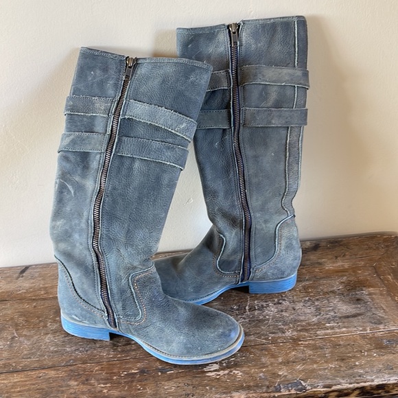 Bed Stu Gray Blue Leather Zipper Boots - Picture 6 of 9